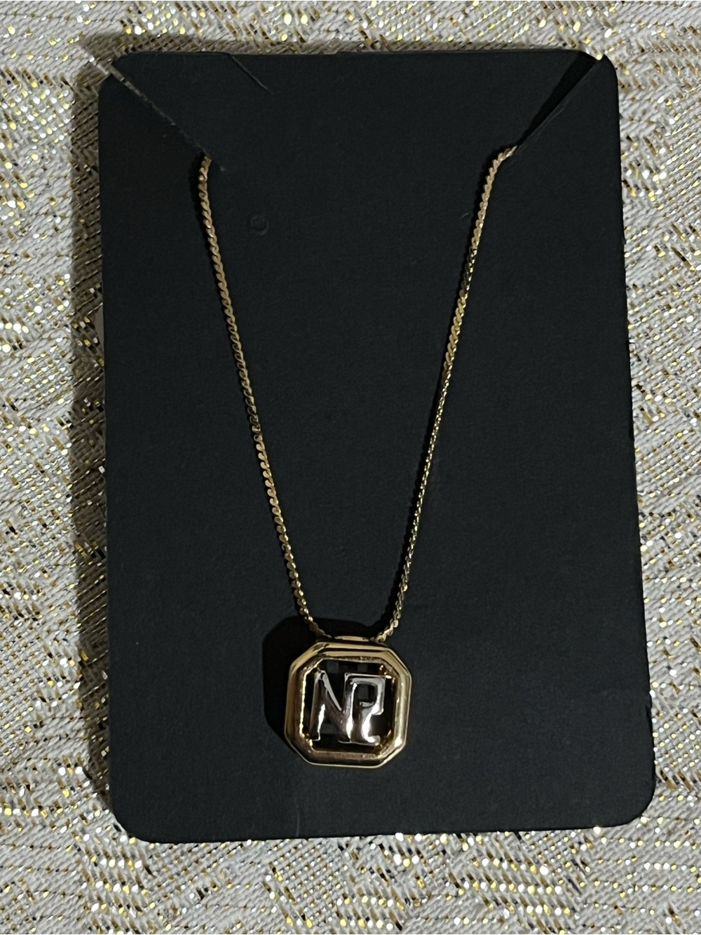 NWT Vintage Nina Ricci Gold Tone Monogram Logo Pendant Necklace NR